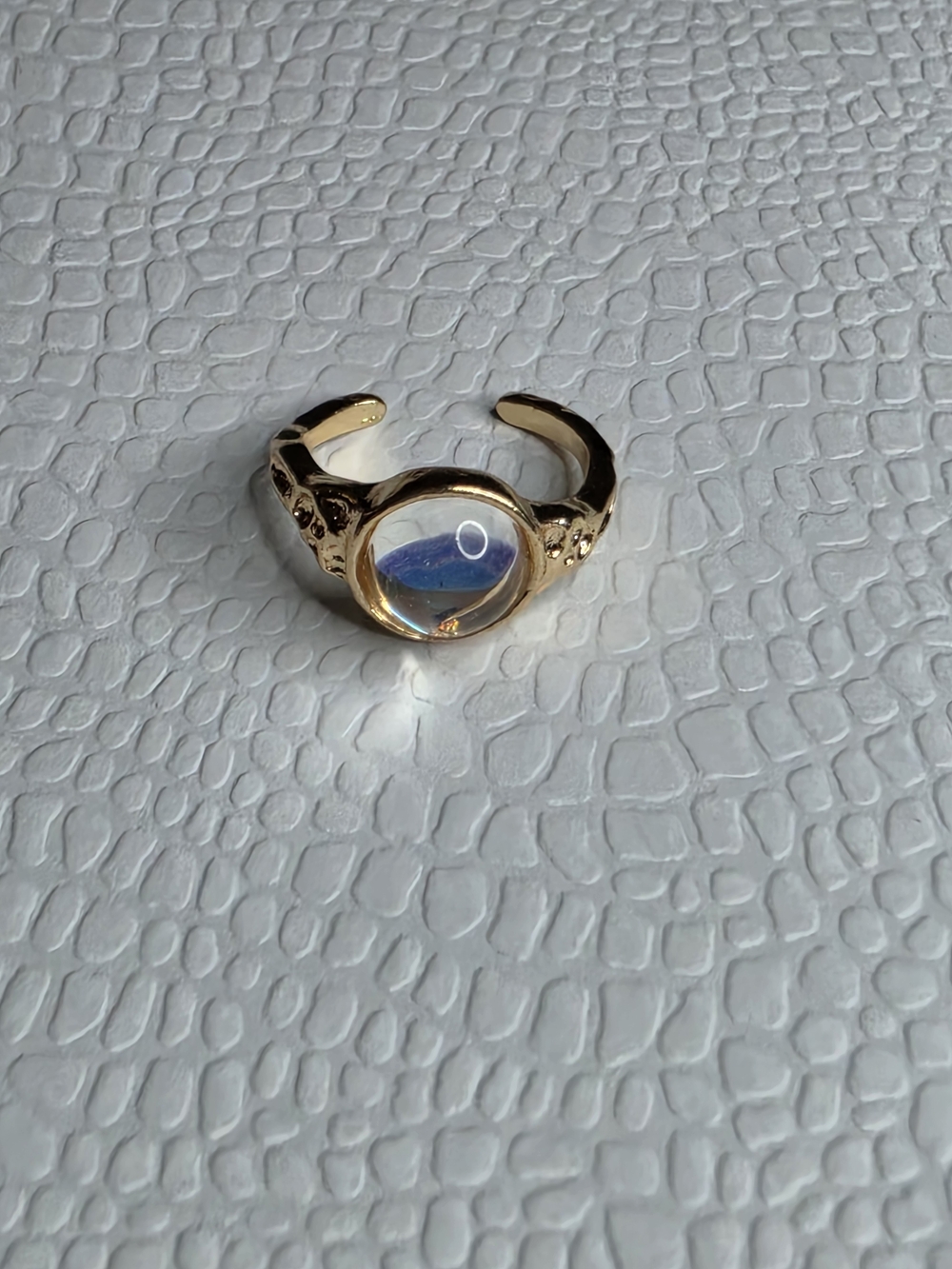 Gold Aura Glass Cabochon Open Ring